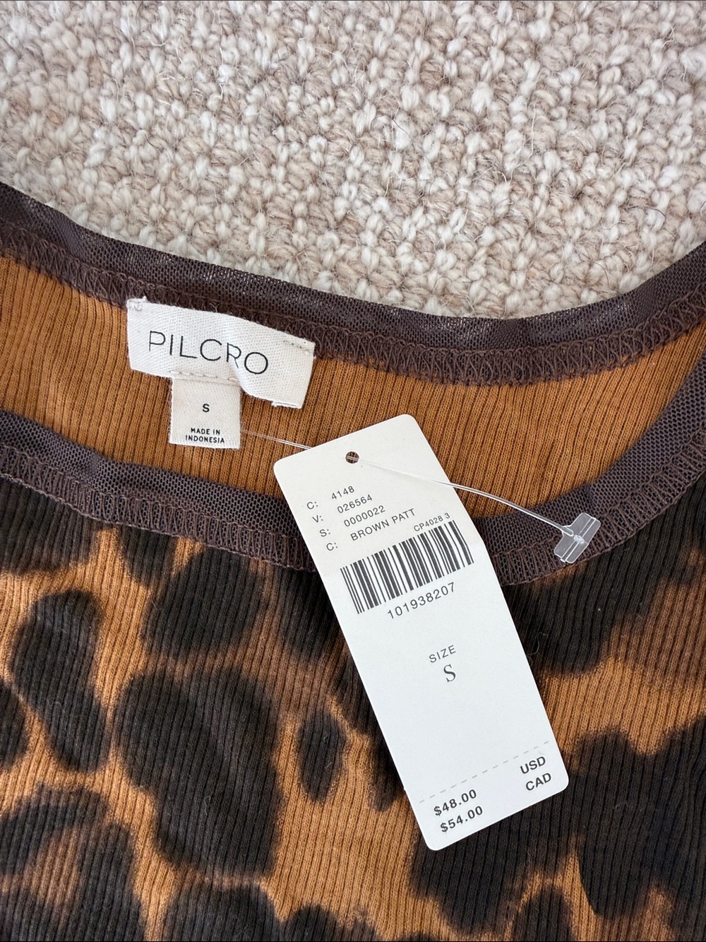 Pilcro Leopard-Print Ribbed Tank in Brown & Black - NWT Size S - Picture 4 of 7